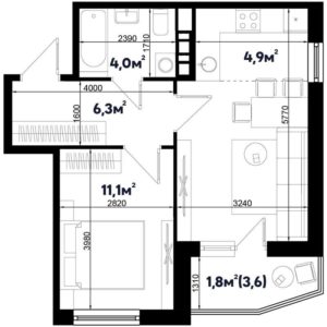 Литер 2.1; 2.2 - Планировка однокомнатной квартиры в ЖК Sport village в Краснодаре