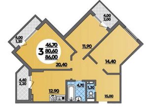 Литер 8.1; 8.2; 8.3 - Планировка трехкомнатной квартиры (и больше) в ЖК Парк у дома в Краснодаре