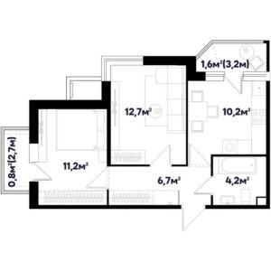 Литер 2.1; 2.2 - Планировка двухкомнатной квартиры в ЖК Sport village в Краснодаре