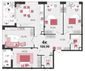Литера 20; 21 - Планировка трехкомнатной квартиры (и больше) в ЖК Родные Просторы в Краснодаре