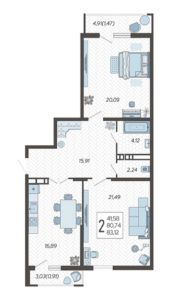 Литер 4 - Планировка двухкомнатной квартиры в ЖК Режиссер в Краснодаре