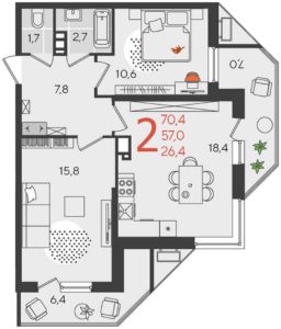Литер 3 - Планировка двухкомнатной квартиры в ЖК Рекорд в Краснодаре