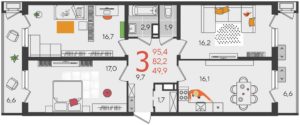 Литер 3 - Планировка трехкомнатной квартиры (и больше) в ЖК Рекорд в Краснодаре