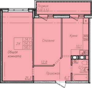 Планировка двухкомнатной квартиры в ЖК Южная мечта в Краснодаре