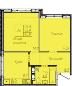 Планировка двухкомнатной квартиры в ЖК Южная мечта в Краснодаре
