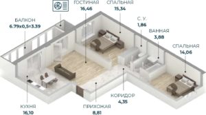 Литер 1 - Планировка трехкомнатной квартиры (и больше) в ЖК Репин-Парк в Краснодаре