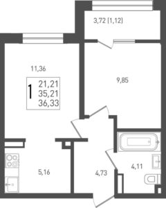 Литер 2 - Планировка однокомнатной квартиры в ЖК Югге в Краснодаре