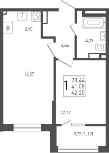 Литер 6 - Планировка однокомнатной квартиры в ЖК Югге в Краснодаре