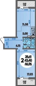 Квартал 6.1 | Литер 12 - Планировка однокомнатной квартиры в ЖК Восточный в Краснодаре