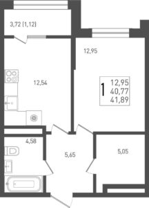 Литер 6 - Планировка однокомнатной квартиры в ЖК Югге в Краснодаре