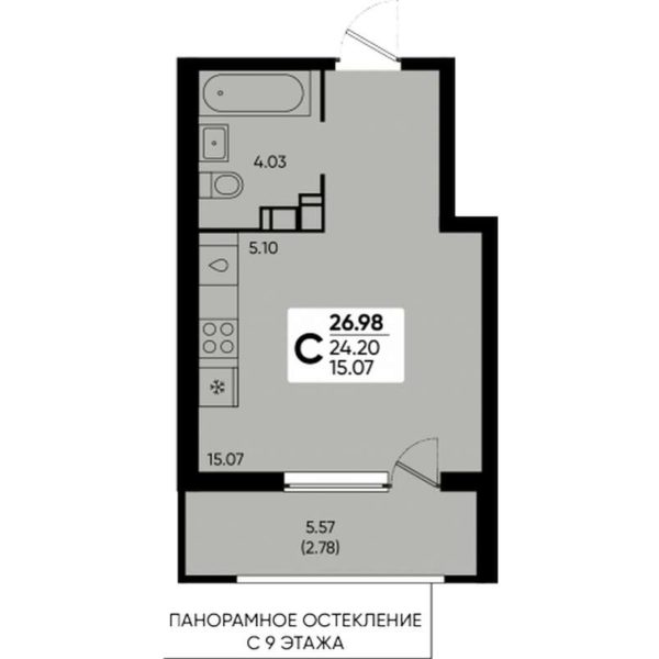 Литер 22 - Планировка студии в ЖК Достояние в Краснодаре