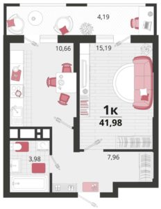 Литеры 11-15 - Планировка однокомнатной квартиры в ЖК Родные Просторы в Краснодаре