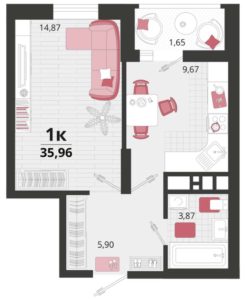 Литеры 11-15 - Планировка однокомнатной квартиры в ЖК Родные Просторы в Краснодаре