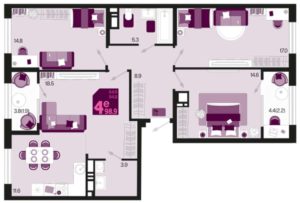 Квартал 1.4 - Планировка трехкомнатной квартиры (и больше) в ЖК Первое место в Краснодаре