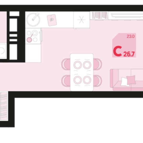 Квартал 1.5 - Планировка студии в ЖК Первое место в Краснодаре