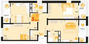 Квартал 1.4 - Планировка трехкомнатной квартиры (и больше) в ЖК Первое место в Краснодаре